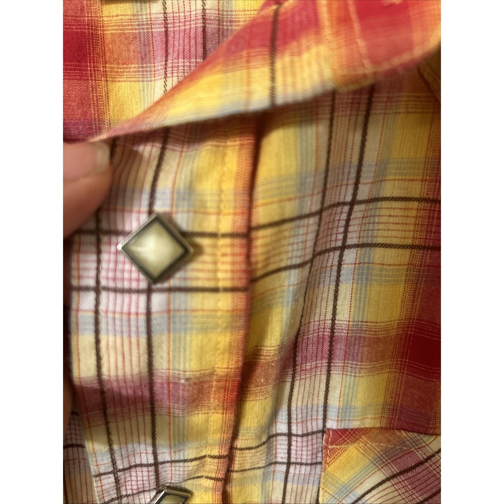 Larry Mahan Western Shirt Mens Medium Pearl Snap Plaid Sunset Cowboy Collection - Picture 3 of 15